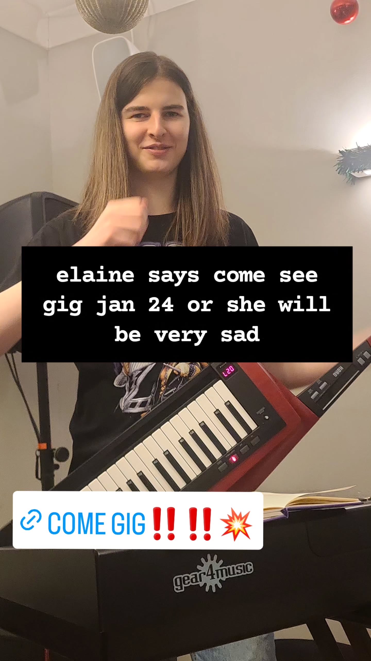 elaine says come see gig jan 24 or she will be very sad